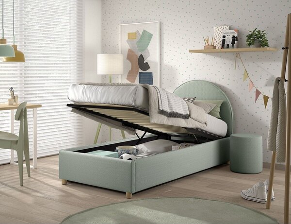 Zelená čalouněná jednolůžková postel s úložným prostorem s roštem 90x200 cm Moon – Vipack