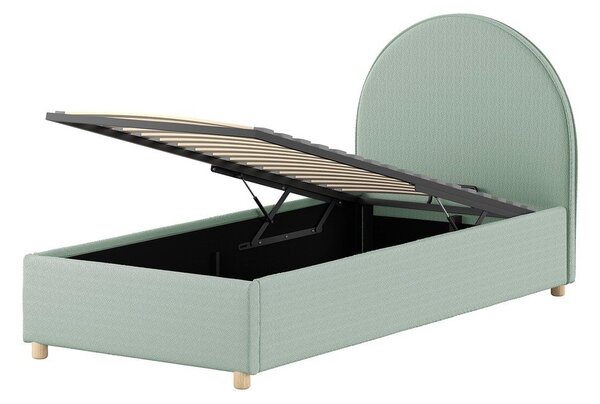 Zelená čalouněná jednolůžková postel s úložným prostorem s roštem 90x200 cm Moon – Vipack