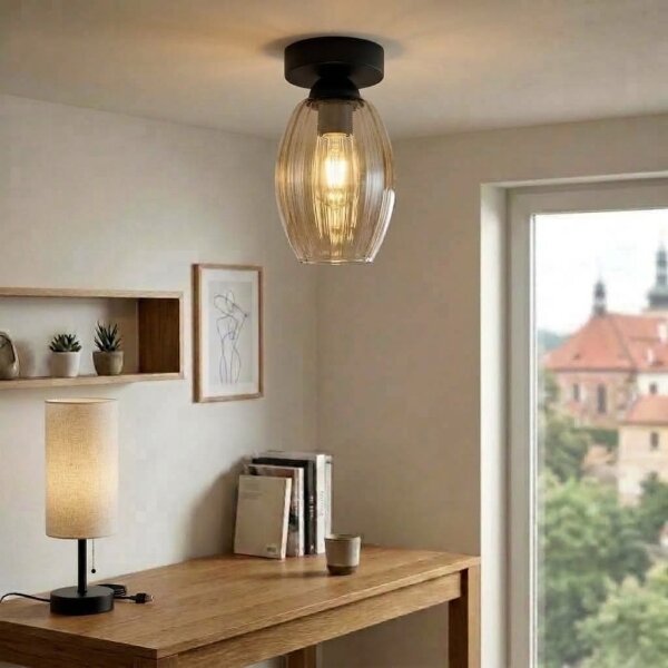 BRILAGI - LED Stropní svítidlo R GLASS 1xE27/60W/230V pr. 17cm černá/kouř béžová