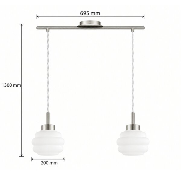 BRILAGI - LED Lustr na lanku RETRO GLASS 2xE27/60W/230V matný chrom/bílá