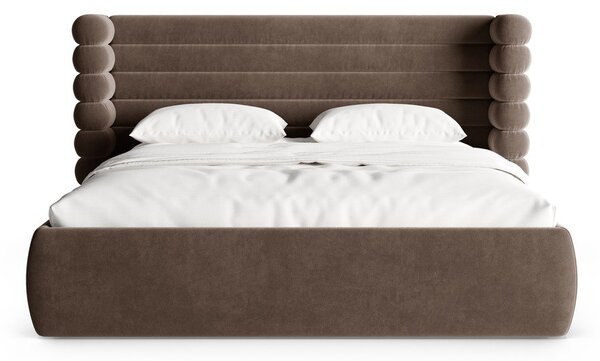 Hnědá čalouněná dvoulůžková postel s úložným prostorem s roštem 180x200 cm Mount – Micadoni