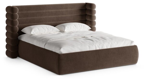 Hnědá čalouněná dvoulůžková postel s úložným prostorem s roštem 180x200 cm Mount – Micadoni