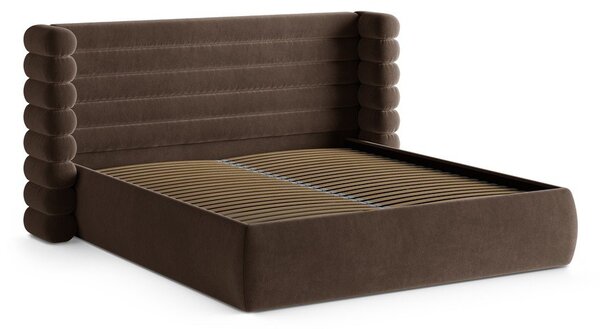 Hnědá čalouněná dvoulůžková postel s úložným prostorem s roštem 180x200 cm Mount – Micadoni