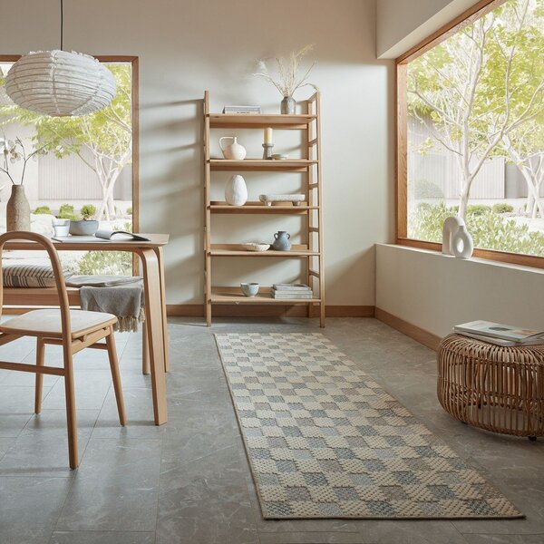 Modrý pratelný běhoun s příměsí bavlny 80x230 cm Muted Checkerboard – Flair Rugs
