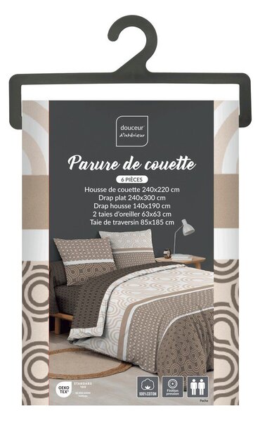 Hnědé bavlněné povlečení na dvoulůžko/prodloužené s prostěradlem/6dílné 240x220 cm Pacha – douceur d'intérieur