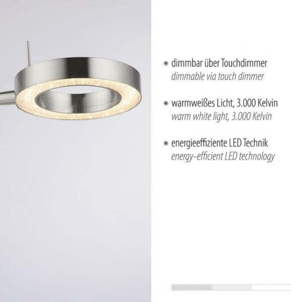 PAUL NEUHAUS LED stolní lampa stříbrná nastavitelné 3 krokové stmívání dotykovým stmívačem teplé bílé světlo 3000K PN 4181-55