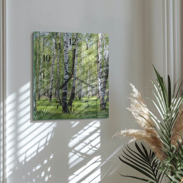 Skleněné hodiny na stěnu Březový les zskc-30x30-00172793