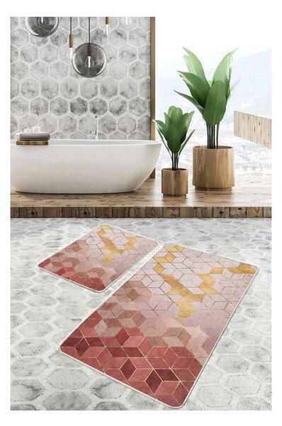 Růžové sametové koupelnové předložky v sadě 2 ks 60x100 cm – Mila Home