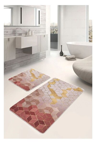 Růžové sametové koupelnové předložky v sadě 2 ks 60x100 cm – Mila Home