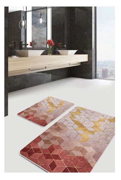 Růžové sametové koupelnové předložky v sadě 2 ks 60x100 cm – Mila Home