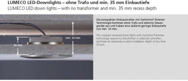PAUL NEUHAUS LED vestavné svítidlo, hliník, IP44, stmívatelné SimplyDim 3000K PN 7590-95