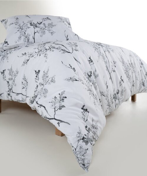 Bílé/šedé povlečení na jednolůžko z bavlny Renforcé 140x200 cm White Floral – Mila Home Luxury