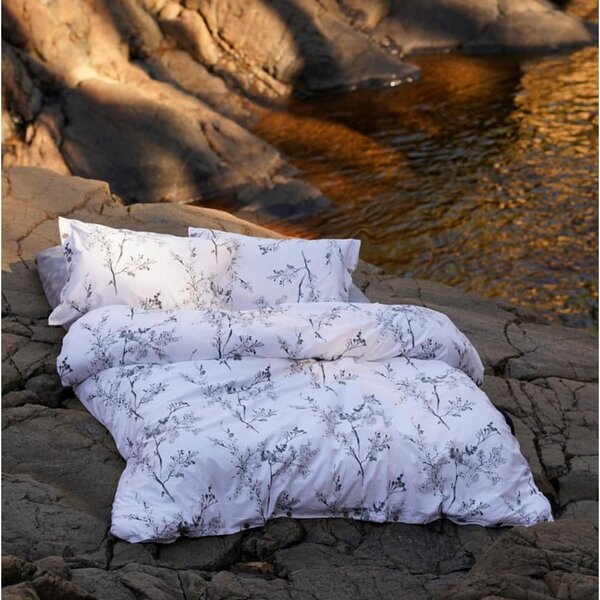 Bílé/šedé povlečení na jednolůžko z bavlny Renforcé 140x200 cm White Floral – Mila Home Luxury