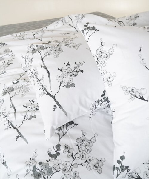 Bílé/šedé povlečení na jednolůžko z bavlny Renforcé 140x200 cm White Floral – Mila Home Luxury