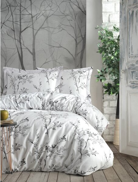 Bílé/šedé povlečení na jednolůžko z bavlny Renforcé 140x200 cm White Floral – Mila Home Luxury