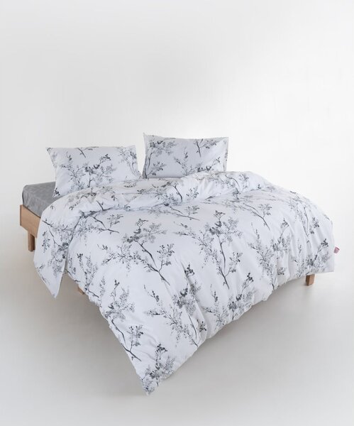 Bílé/šedé povlečení na jednolůžko z bavlny Renforcé 140x200 cm White Floral – Mila Home Luxury