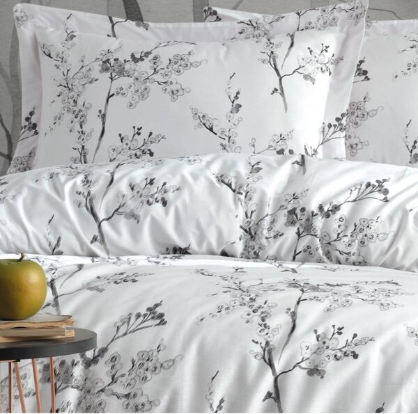 Bílé/šedé povlečení na jednolůžko z bavlny Renforcé 140x200 cm White Floral – Mila Home Luxury