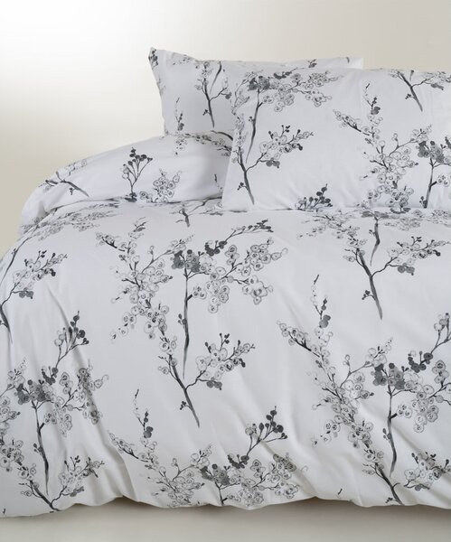 Bílé/šedé povlečení na jednolůžko z bavlny Renforcé 140x200 cm White Floral – Mila Home Luxury