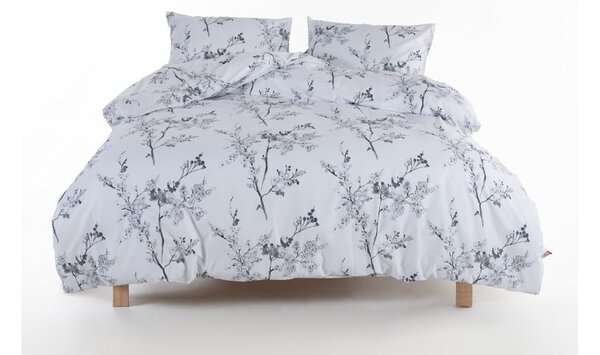 Bílé/šedé povlečení na jednolůžko z bavlny Renforcé 140x200 cm White Floral – Mila Home Luxury