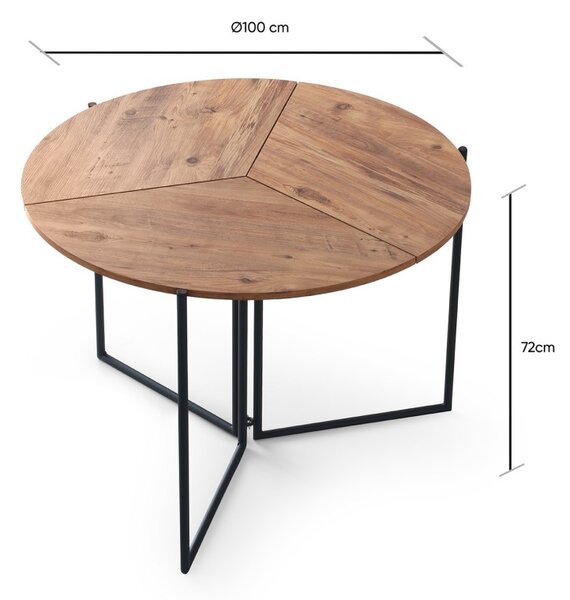 Kalune Design Jídelní skládací stůl YAPRAK 100 cm černý/borovice Atlantic