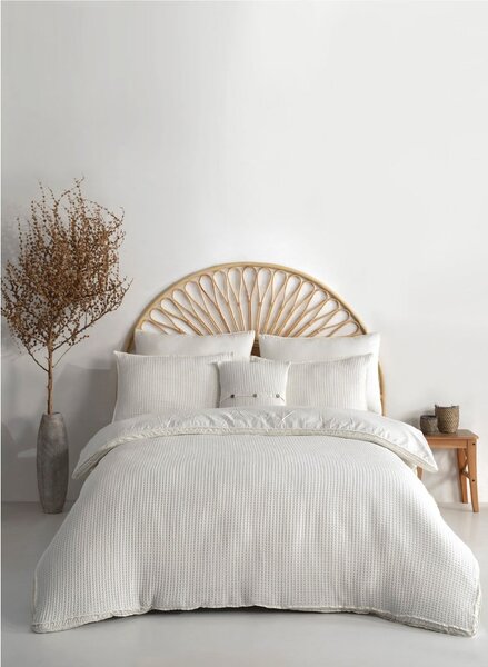 Bílé povlečení na jednolůžko z bavlny Renforcé 140x200 cm Waffle Striped – Mila Home Luxury