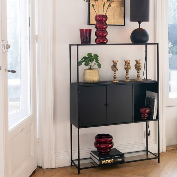 -25 % Dny MOMENTI– J-line Černý kovový regál Rectangle 126 x 90 cm
