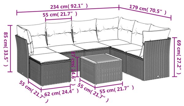 8dílná zahradní sedací souprava s poduškami béžová polyratan 3223763