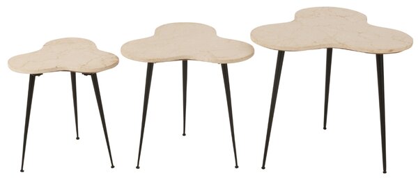 J-line Set tří bílých mramorových odkládacích stolků Shamrock 61/55 cm