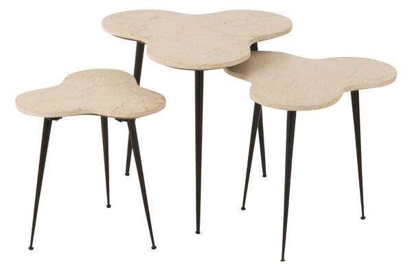 J-line Set tří bílých mramorových odkládacích stolků Shamrock 61/55 cm