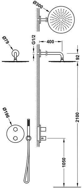 Tres Therm-Box sprchová sada pod omítku s termostatem s dešťovou sprchou ocel 26235004AC