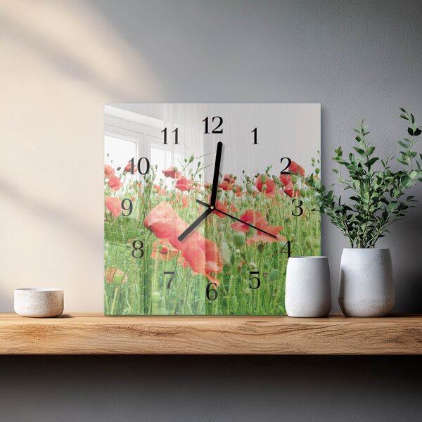 Skleněné hodiny na stěnu Vlčí máky zskc-30x30-00172927
