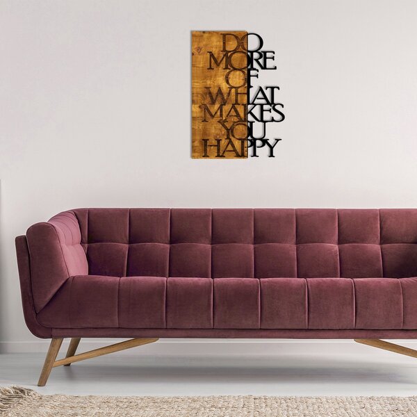 Wallity Nástěnná dřevěná dekorace HAPPY hnědá/černá