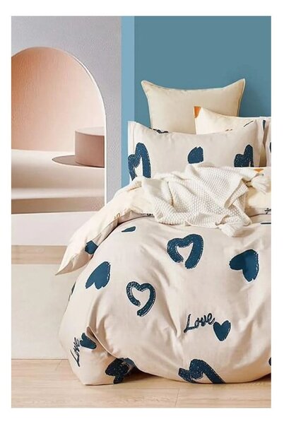 Béžové prodloužené povlečení na jednolůžko z bavlny Renforcé s prostěradlem/3dílné 160x220 cm Amore – Mila Home
