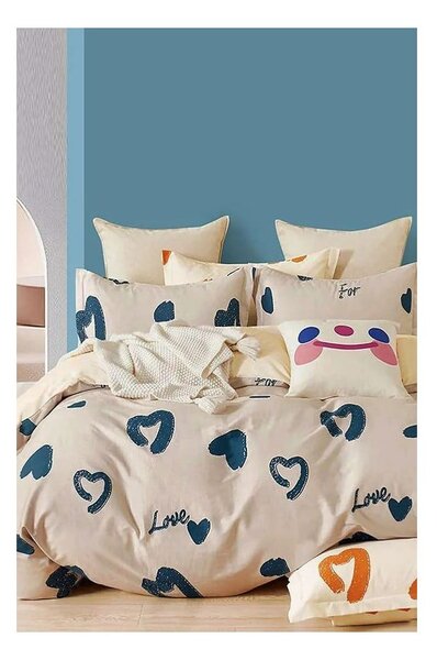 Béžové prodloužené povlečení na jednolůžko z bavlny Renforcé s prostěradlem/3dílné 160x220 cm Amore – Mila Home