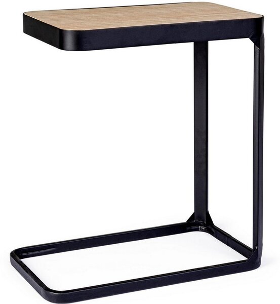 Černý kovový odkládací stolek Bizzotto Everite 50 x 30 cm s dubovou deskou