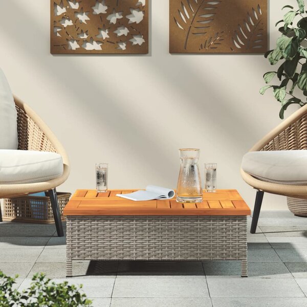 Zahradní stolek šedý 70 x 70 x 25 cm ratan a akáciové dřevo