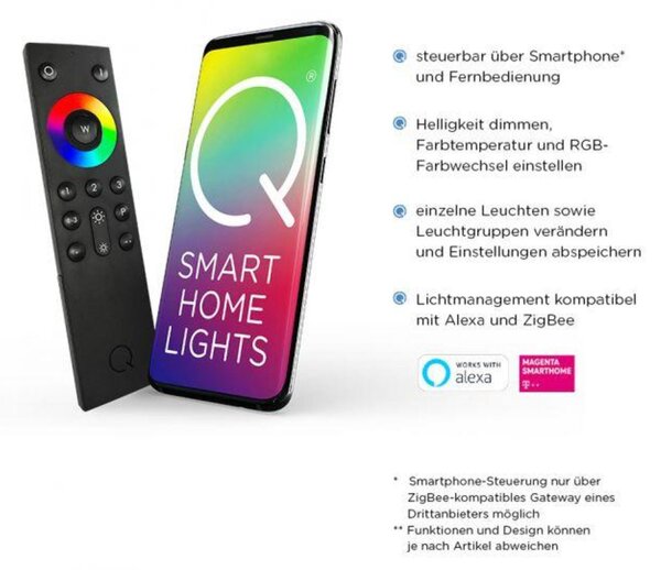 PAUL NEUHAUS Q-AMY stolní lampa Smart-Home s měnitelnou teplotou chromatičnosti a dálkový ovladač vč. stmívání s pamětí ZigBee 2700-5000K PN 4891-55