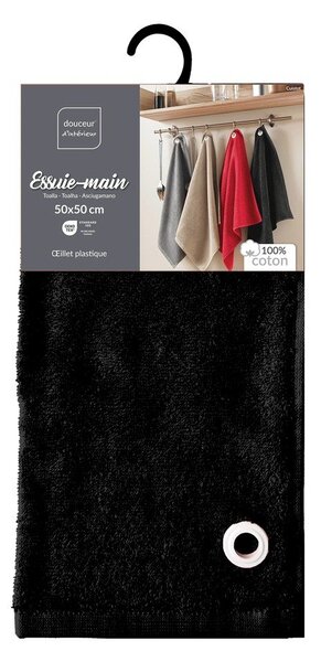 Černý froté bavlněný ručník 50x50 cm Cuistot – douceur d'intérieur