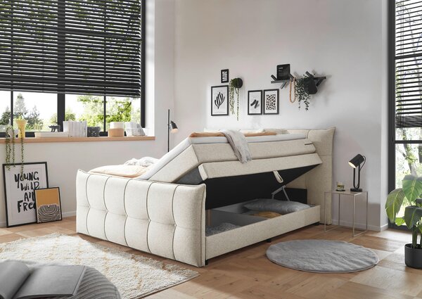 POSTEL BOXSPRING, 160/200 cm, krémová MID.YOU - Postele s úložným prostorem, Online Only