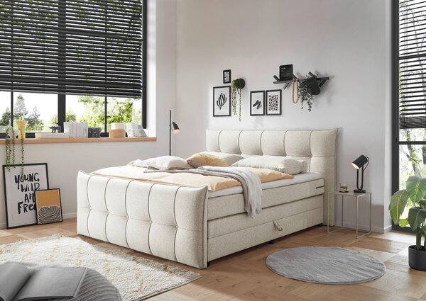 POSTEL BOXSPRING, 160/200 cm, krémová MID.YOU - Postele s úložným prostorem, Online Only