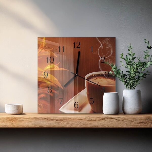 Skleněné hodiny na stěnu Káva zskc-30x30-00172978
