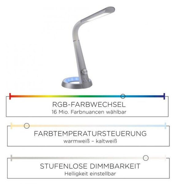 PAUL NEUHAUS Stolní lampa, stříbrná, LED stojna, stmívatelné, USB-konektor 3000-6500K 4591-95