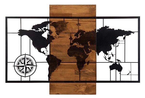 Wallity Nástěnná dřevěná dekorace WORLD MAP II hnědá/černá