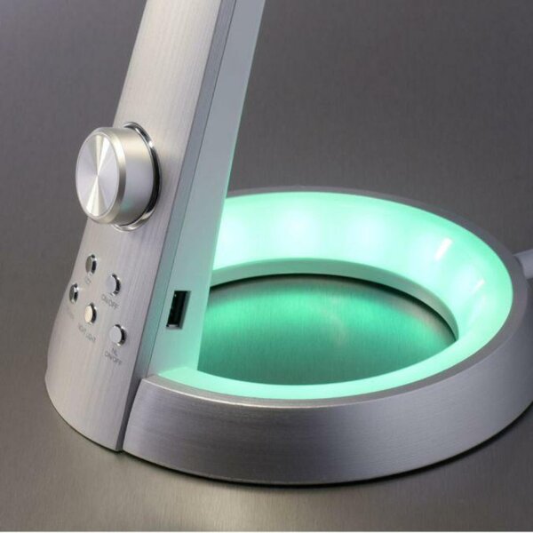 PAUL NEUHAUS Stolní lampa, stříbrná, LED stojna, stmívatelné, USB-konektor 3000-6500K 4591-95