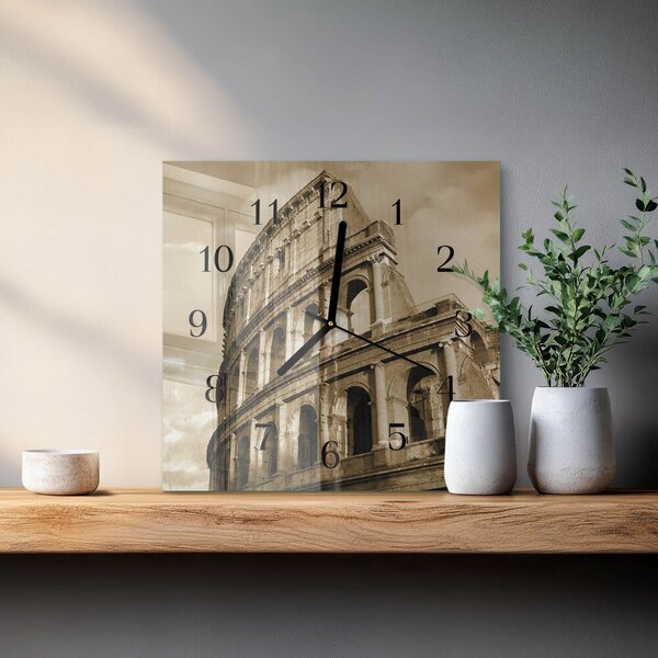Skleněné hodiny na stěnu Sépiové Koloseum zskc-30x30-00173041