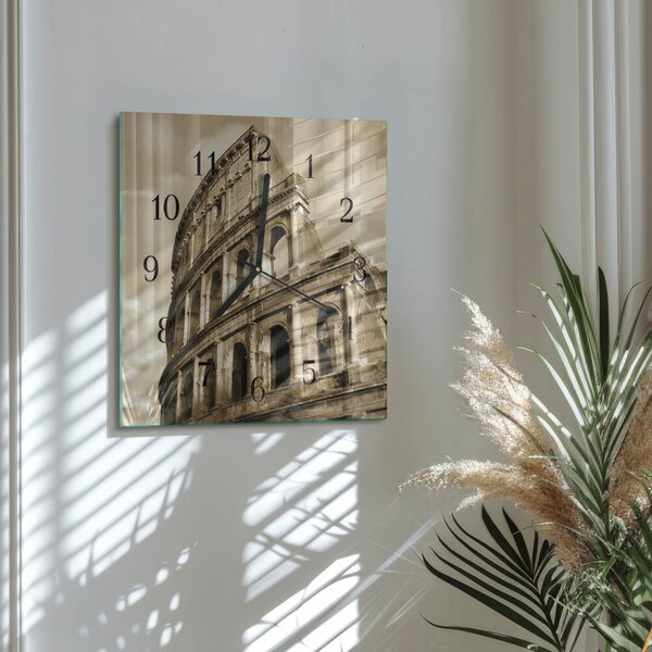 Skleněné hodiny na stěnu Sépiové Koloseum zskc-30x30-00173041