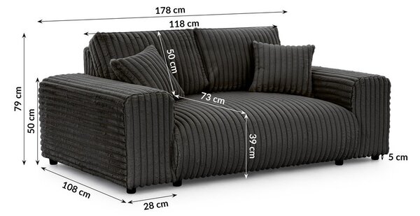 Tmavě šedá manšestrová pohovka 178 cm Justin – Ropez