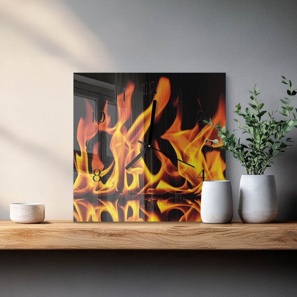 Skleněné hodiny na stěnu Oheň zskc-30x30-00173078