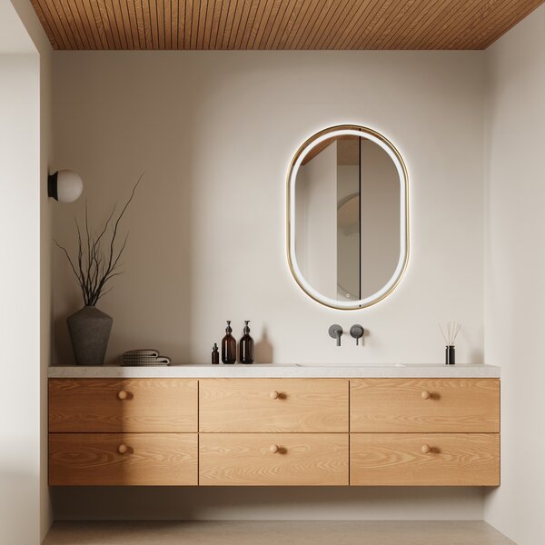 Ars Longa Eclisse zrcadlo 60x90 cm oválný s osvětlením zlatá LED-ECLISSE6090-Z