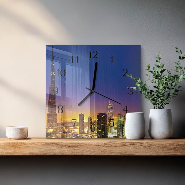 Skleněné hodiny na stěnu Horizont Dubaj zskc-30x30-00173092